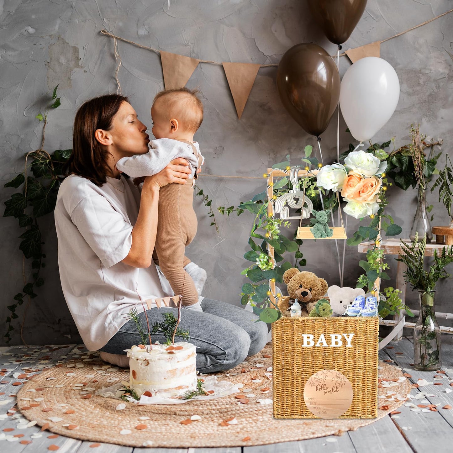 Tkifoda Baby Shower Crate Closet, Large Hand-Woven Rattan Storage Crates With Handle, Baby Shower Gifts, Baby Welcome Box Nurser