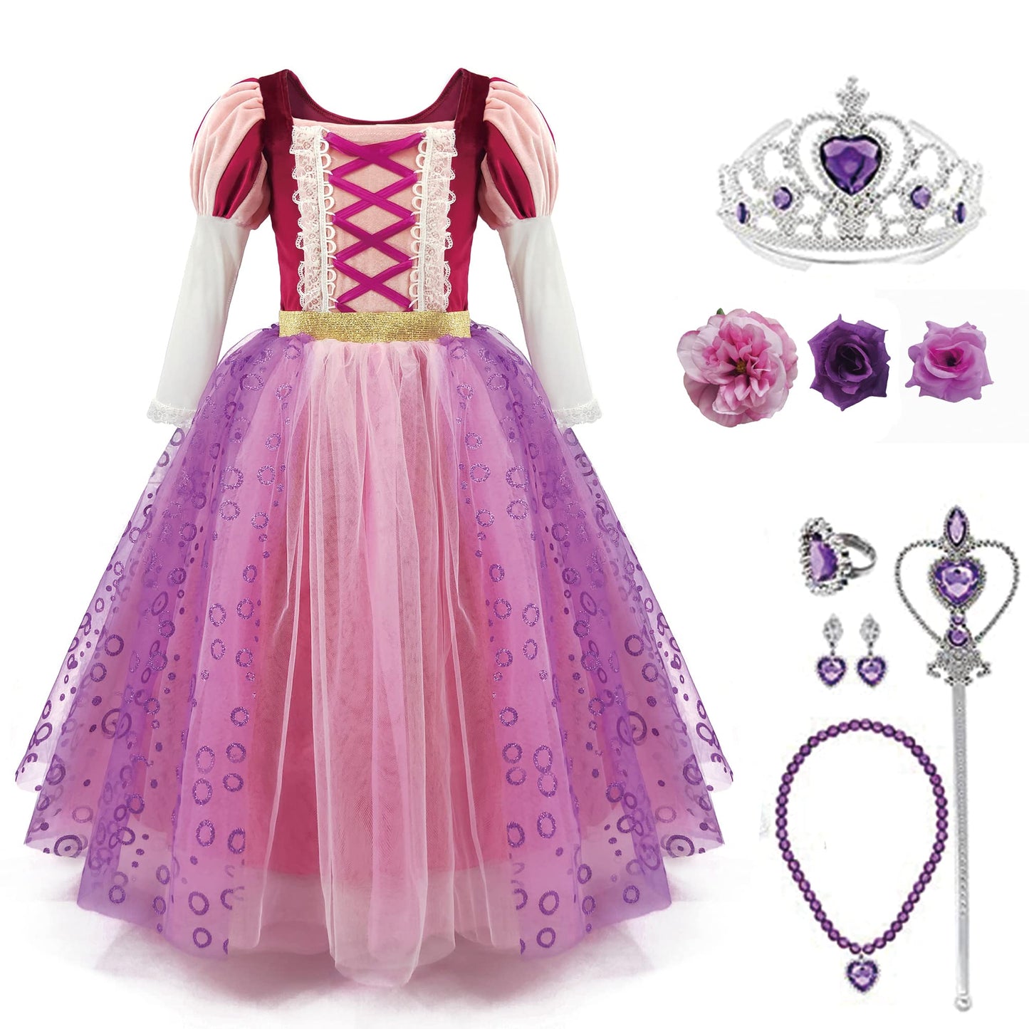 Tyhtym Rapunzel Costume Little Girls Tangled Princess Cosplay Flowers Purple Dress Up Halloween Birthday Party With Tiara Access