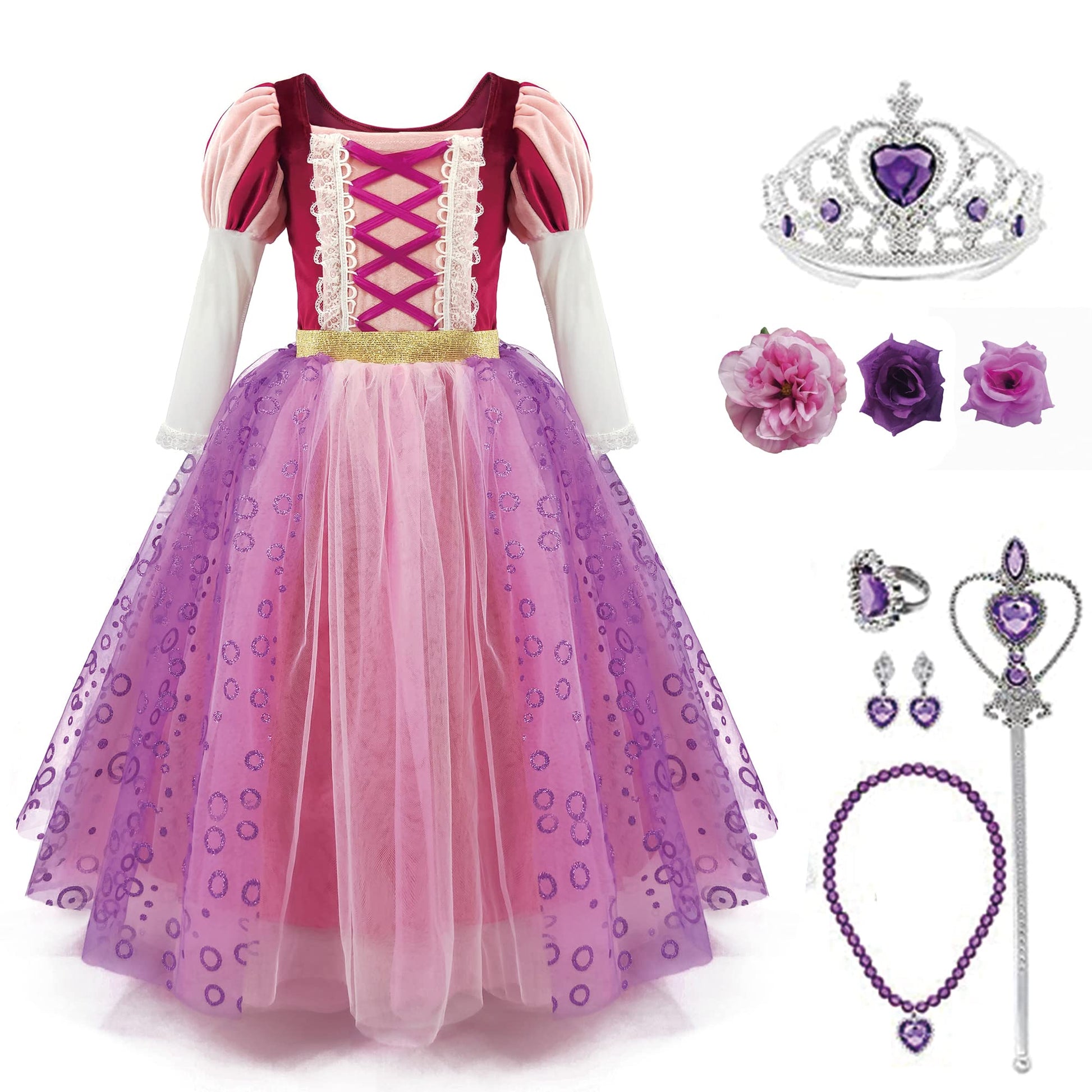 Tyhtym Rapunzel Costume Little Girls Tangled Princess Cosplay Flowers Purple Dress Up Halloween Birthday Party With Tiara Access