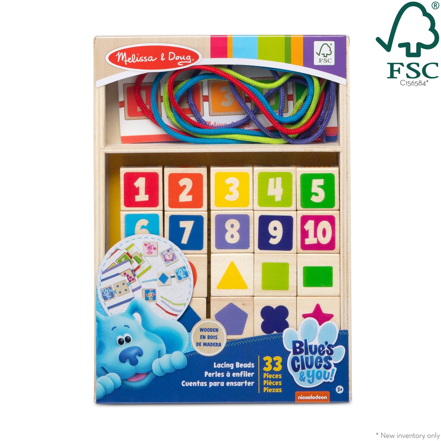 Melissa & Doug Blues Clues & You! Wooden Lacing Beads - 25 Beads, 4 Cords - FSC Certified