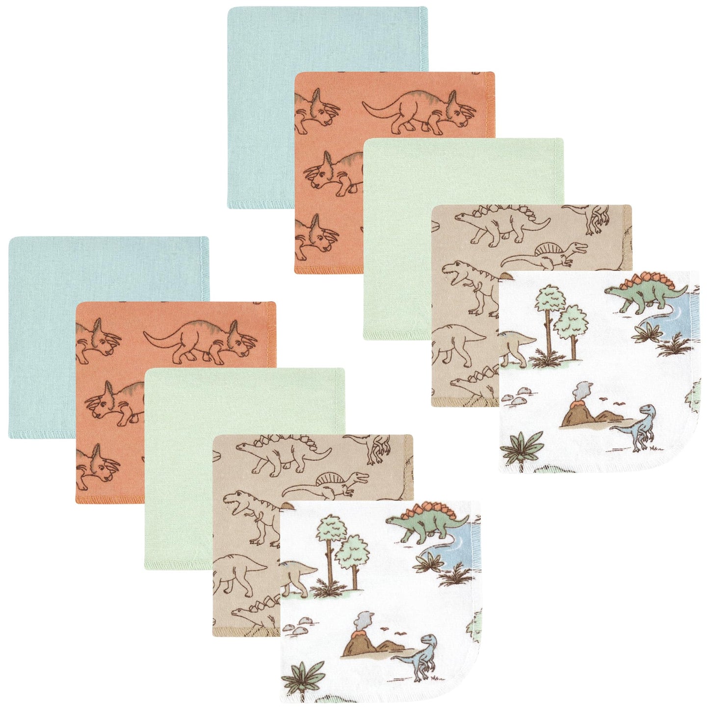 Hudson Baby Unisex Baby Flannel Washcloths, Dinosaur Adventures 10Pk, One Size