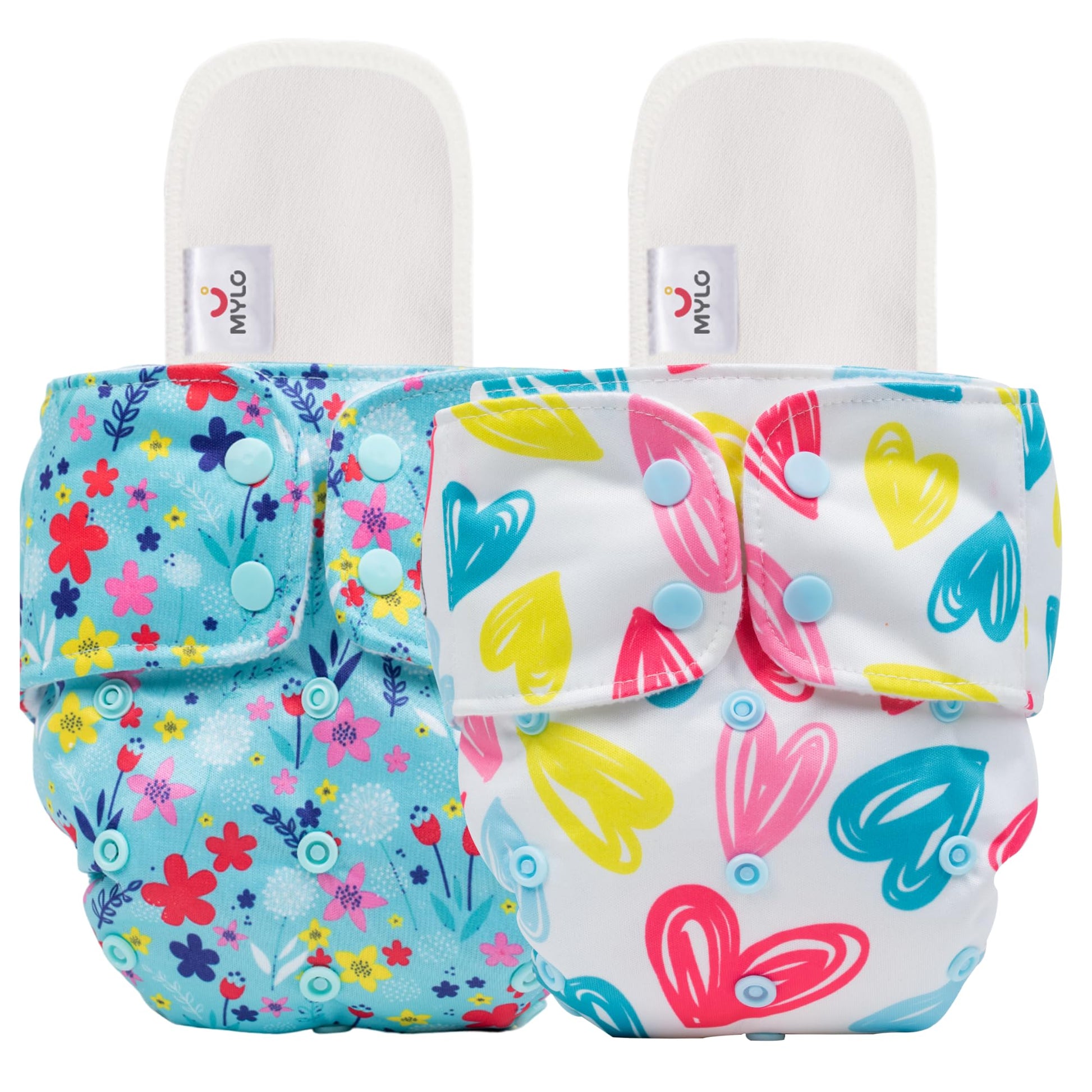 Mylo LeakProof Baby Cloth Diaper Combo (2 Diapers + 2 Inserts) | Free Size (3M3Y) | High Absorption | Quick Dry | OekoTex Cer