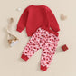 Beqeuewll Toddler Baby Girl Valentines Day Outfit Letter Print Long Sleeve Sweatshirt Heart Long Pants 2 Piece Set (Red, 3-4T)