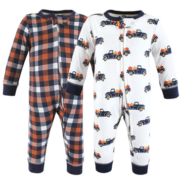 Hudson Baby Unisex Baby Cotton Sleep And Play, Pumpkin Truck, 0-3 Months
