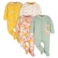 Gerber Baby Girls 4 Pack Sleep N Play Footie Golden Floral 0-3 Months