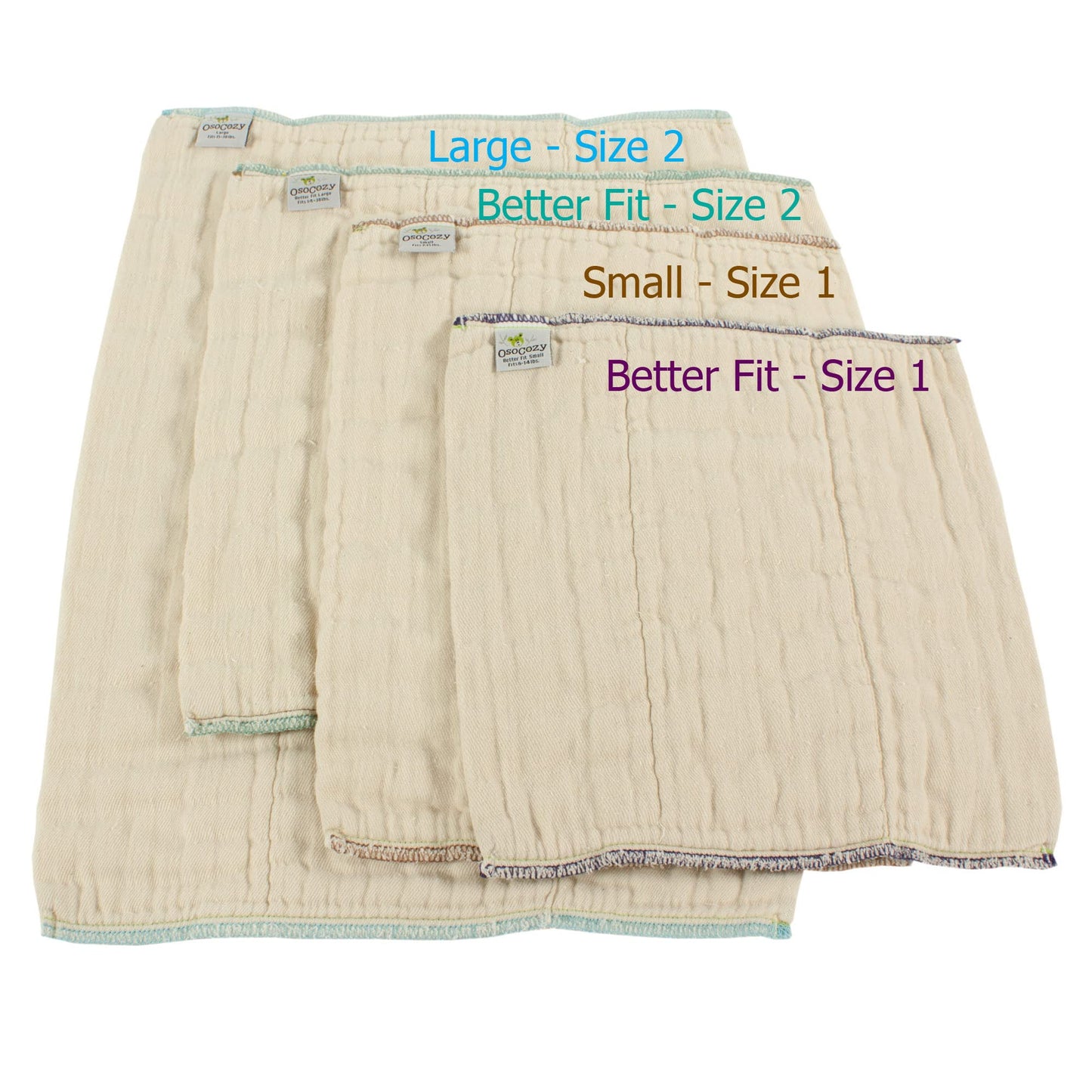 OsoCozy Organic Cotton Prefold Cloth Diapers Better Fit Small 4x8x4 Layering (6pk) - Super-soft, Thick, Absorbent, Durable and E