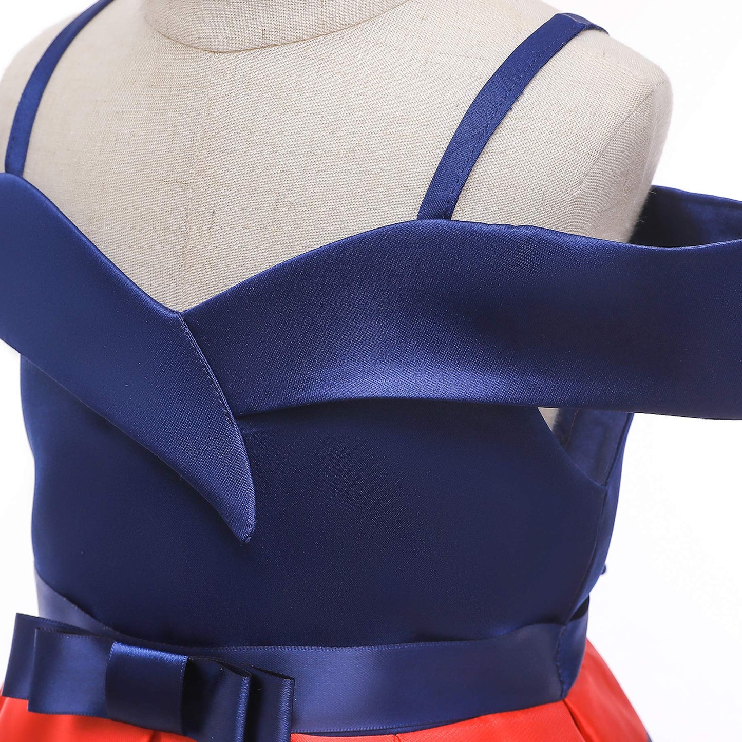 Nssmwttc Girls Off Shoulder Dress Kids Christmas Sunday Halloween Baptism Christening Striped Dresses (Navy,140)