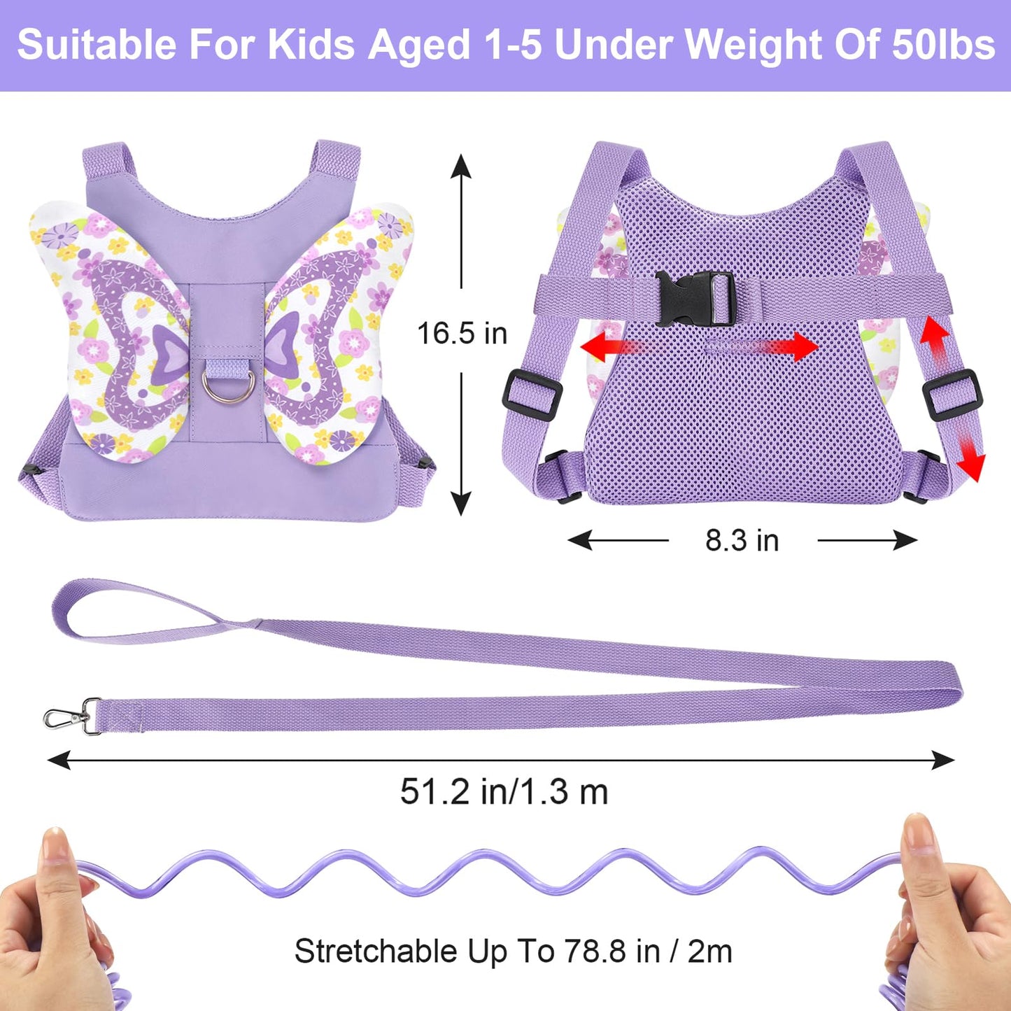 Accmor Toddler Harness Leash + Anti Lost Wrist Link, Cute Butterfly Kids Leash Wristband Assistant, Adorable Child Walking Harne