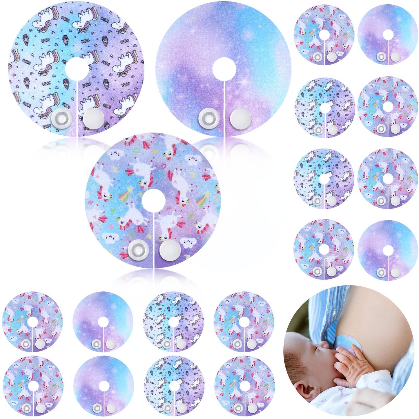 Breling 24 Pack G Tube Button Covers Cotton Pads for Feeding Support G Tube Accessories, Unicorn Feeding Button Pads Supplies Nu