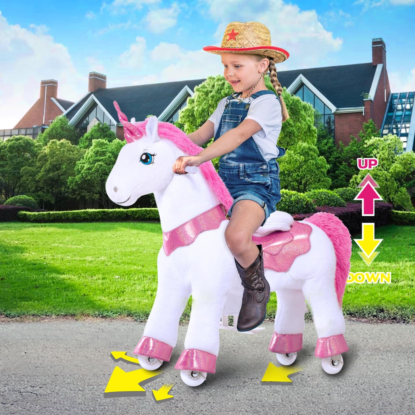 PonyCycle Ride on Unicorn Ride on Toys for Girls Riding Pink Unicorn Rocking Horse Essential Model E (with Brake/ 30 Height/Size