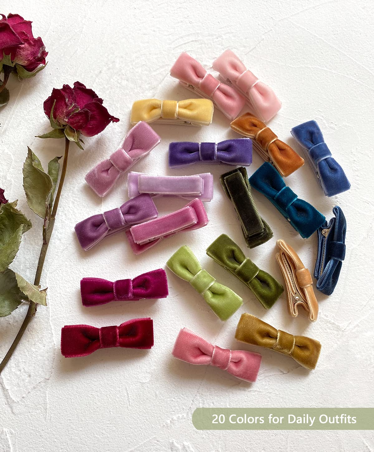 Velvet Baby Hair Clips, 20Pcs Boutique Mini Bows Barrettes, Fully Lined Hair Pins Accessories For Infant Toddler Baby Girl'S Fin