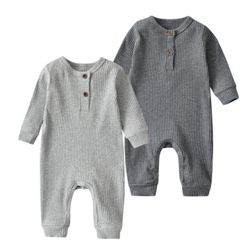 Baby Boy Girl 2 Pack Solid Romper Short/Long Sleeve One Piece Jumpsuits Clothes Sets (Dark Grey & Light Grey, 12-18 Months)