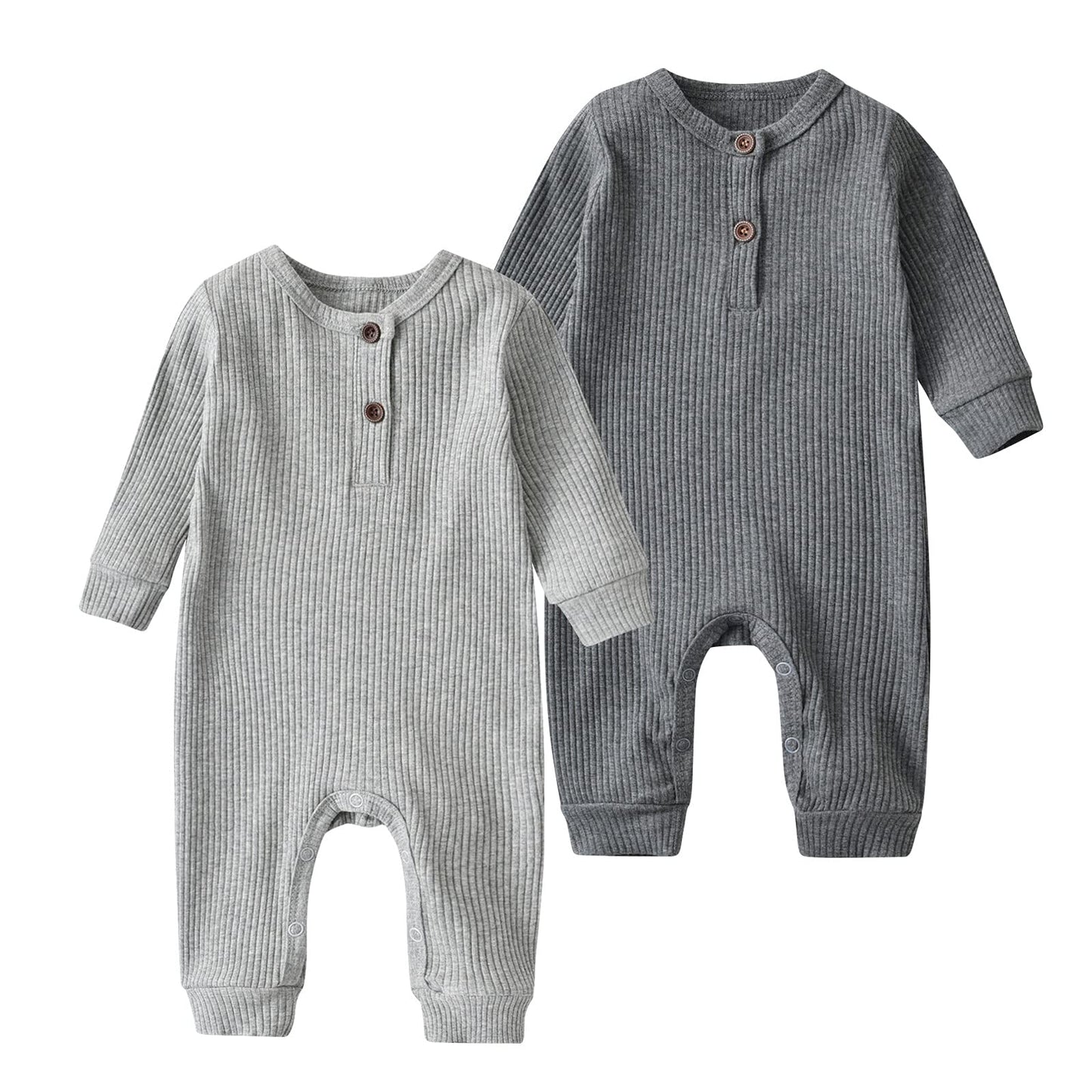 Baby Boy Girl 2 Pack Solid Romper Short/Long Sleeve One Piece Jumpsuits Clothes Sets (Dark Grey & Light Grey, 9-12 Months)