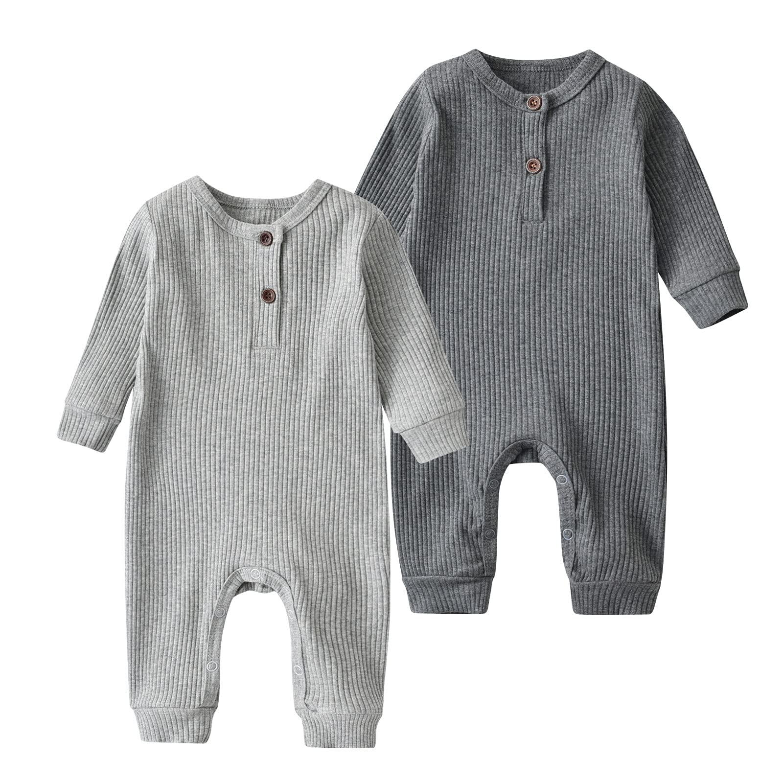 Baby Boy Girl 2 Pack Solid Romper Short/Long Sleeve One Piece Jumpsuits Clothes Sets (Dark Grey & Light Grey, 9-12 Months)