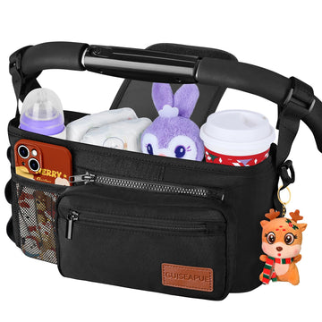 Guiseapue Universal Stroller Organizer With Cup Holder Detachable Phone Bag And Shoulder Strap, Stroller Caddy Fits For Stroller