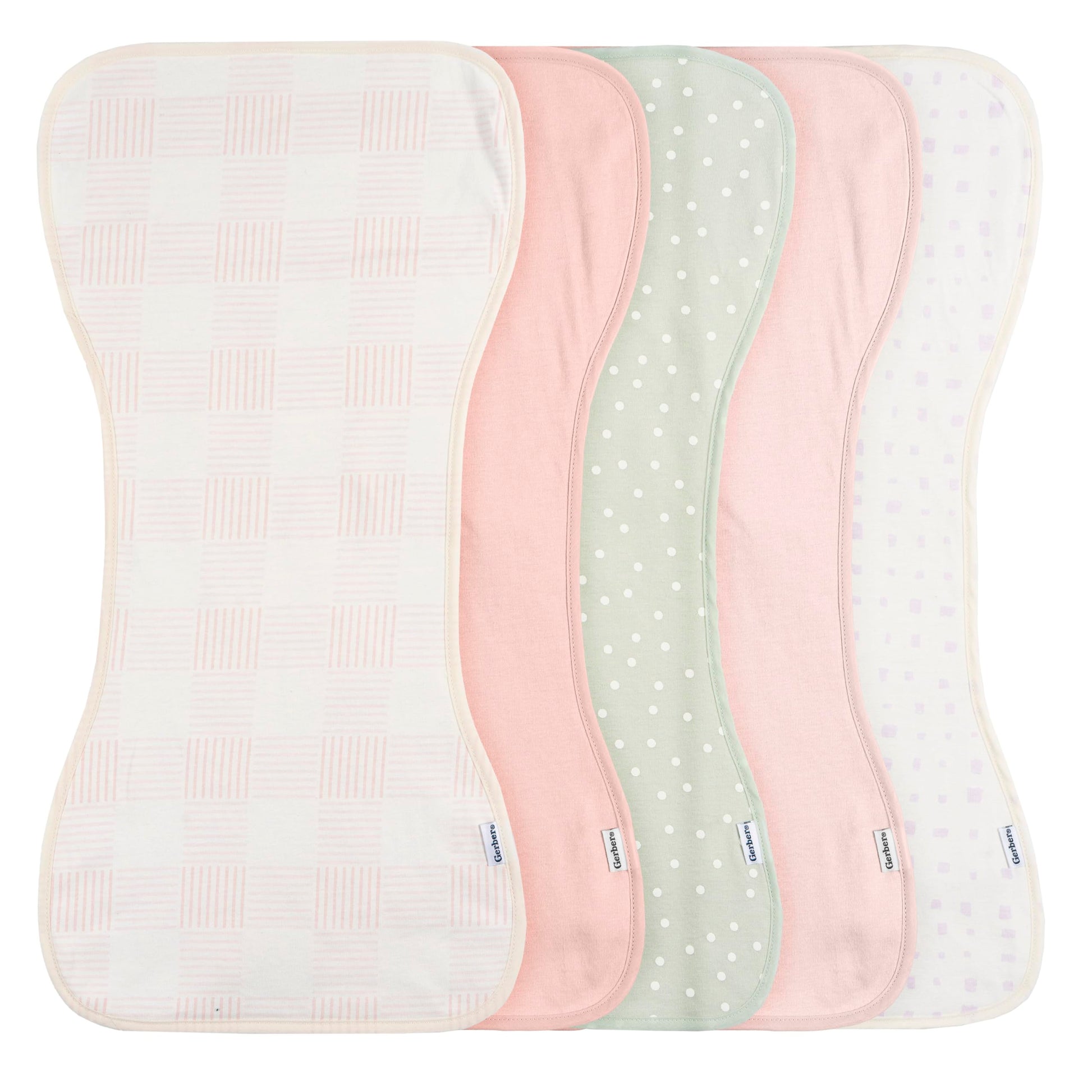 Gerber Baby Unisex Burp Cloths 5-Pack, Pink, Size 10.5' X 21'