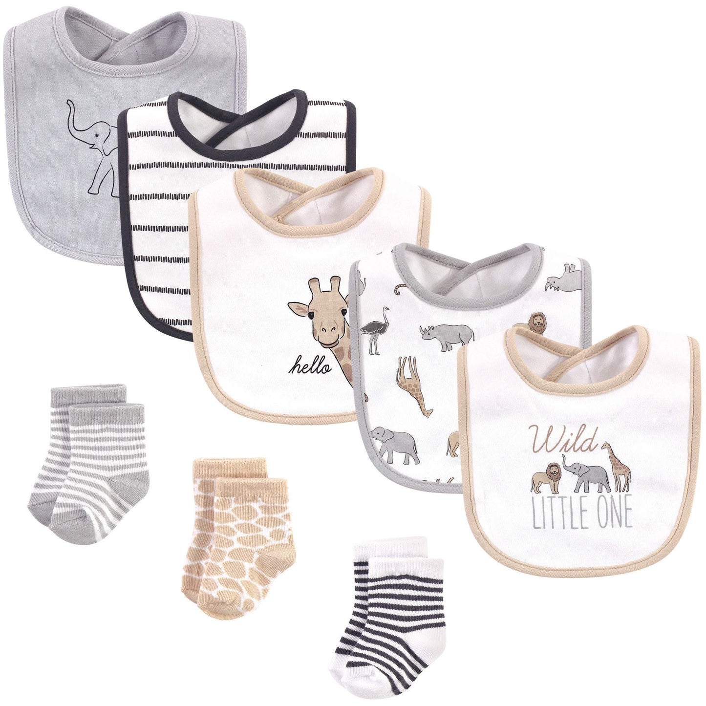 Hudson Baby Unisex Baby Cotton Bib And Sock Set, Modern Safari Animals, One Size