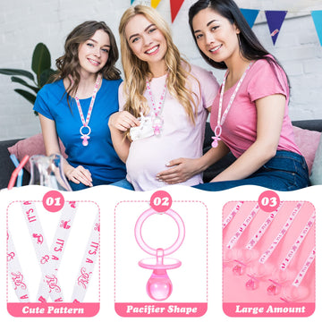 Coume 36 Pcs Baby Shower Pacifiers Necklace Acrylic Baby Pacifiers Party Favors Charm Necklace For Girls Boys Shower Party Decor