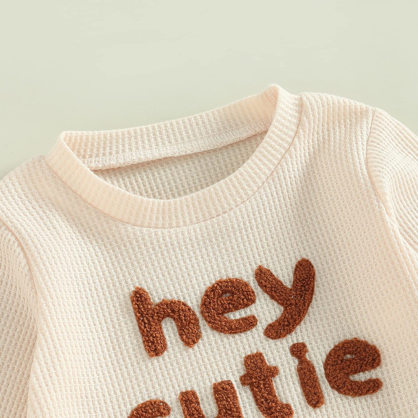 Toddler Baby Girl Boy Fall Winter Waffle Outfit Set Letter Printed Long Sleeve Sweatshirt Tops + Pants (Apricot, 3-6 Months)