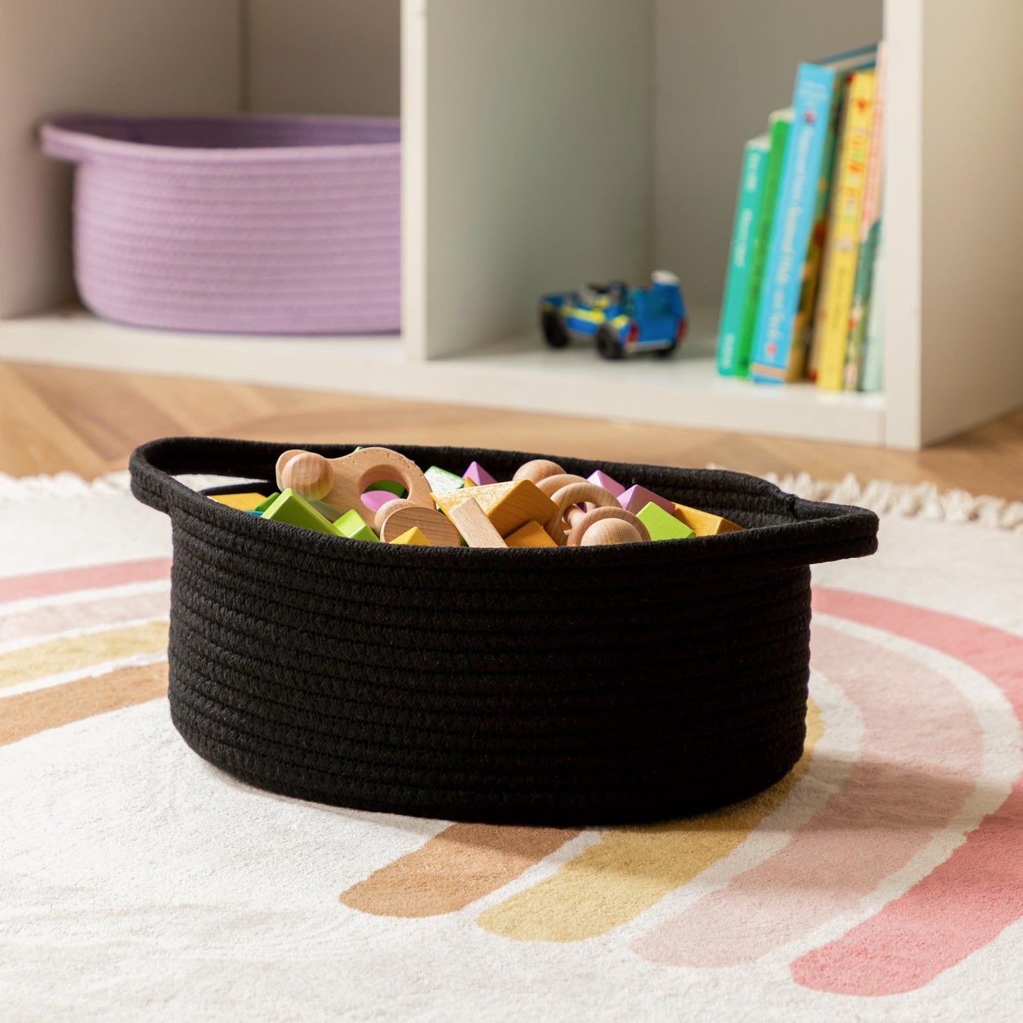 Ubbcare Small Woven Basket For Gifts, Cotton Rope Storage Basket For Shelf, Gift Baskets Empty With Handle, Dog Toy Basket For O