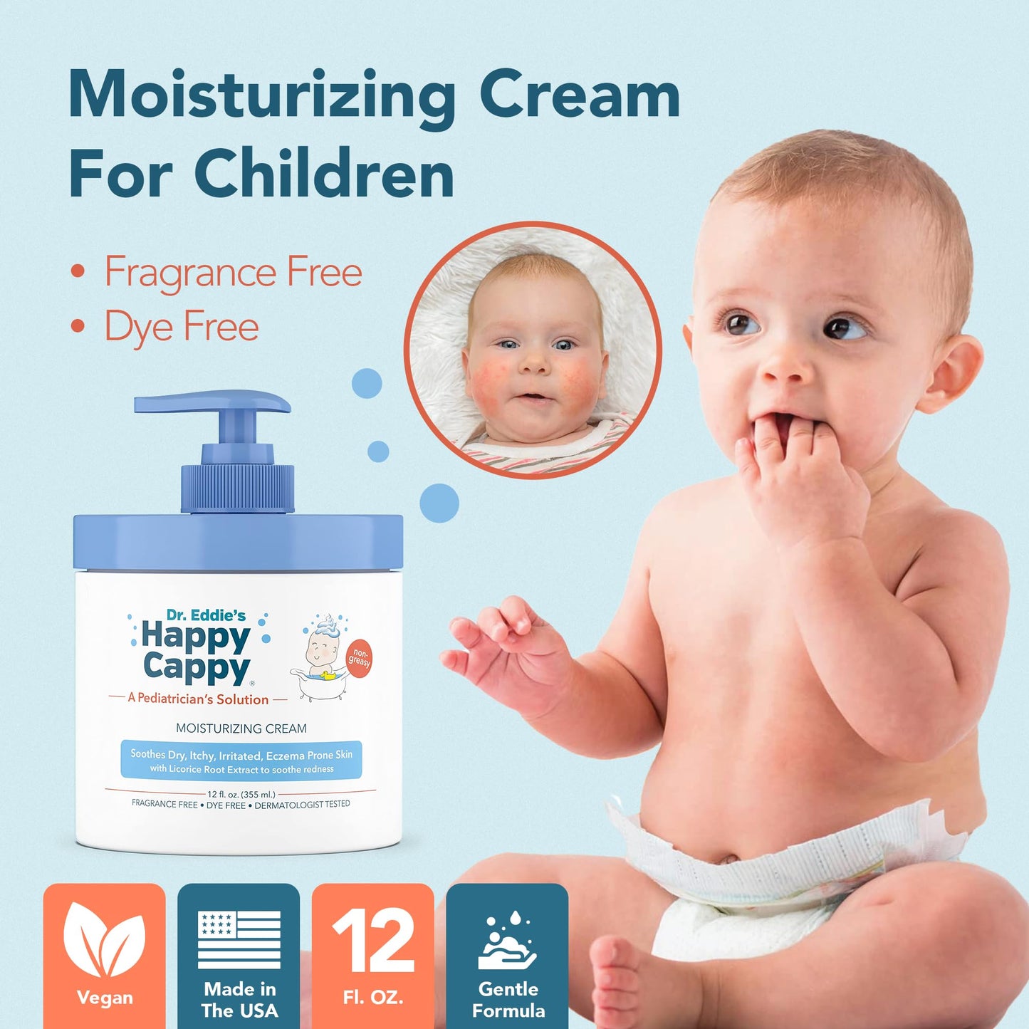 Happy Cappy Dr. Eddie'S Pediatrician-Formulated Moisturizing Baby Lotion - Gentle, Paraben Free, Hypoallergenic, Sulfate Free -