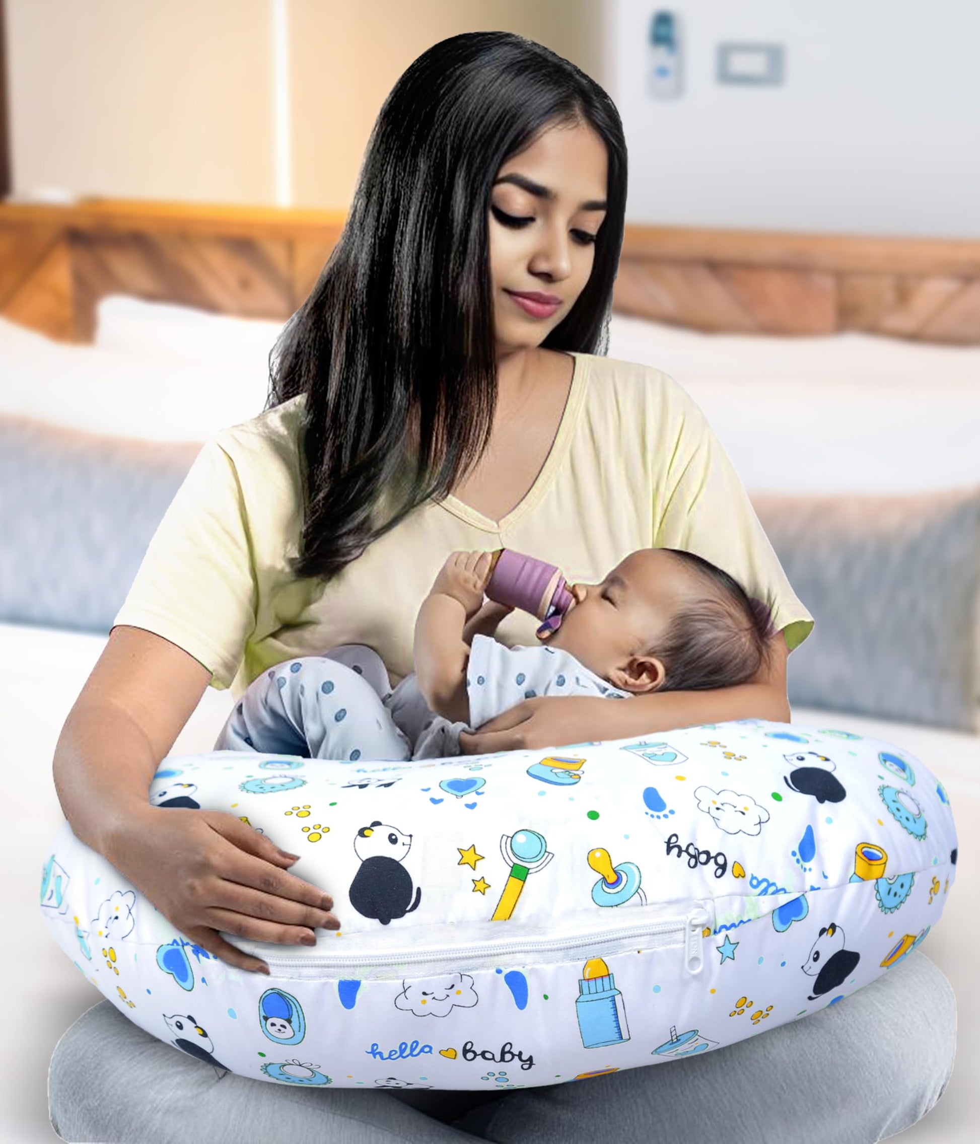 Infans Mini Baby Feeding Pillow Cotton|Maternity Feeding Pillow Portable & Adjustable|Nursing Pillow For Mother And New Born Bab
