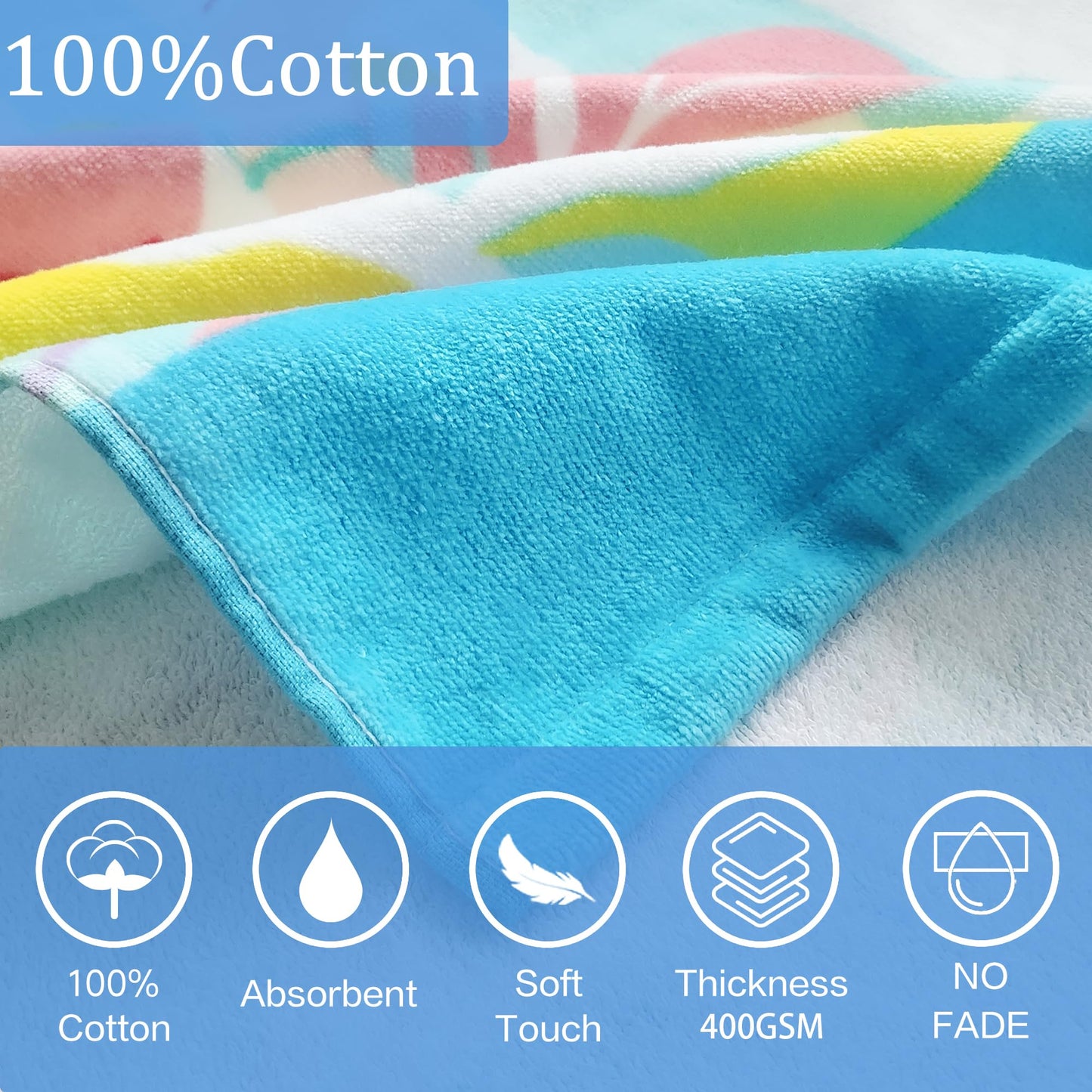Voova & Movas Mermaid Towels With Hood,Cotton Soft Thick,For 3-10 Years, Hooded Towel For Kids Girls, Perfect For Beach, Pool, B