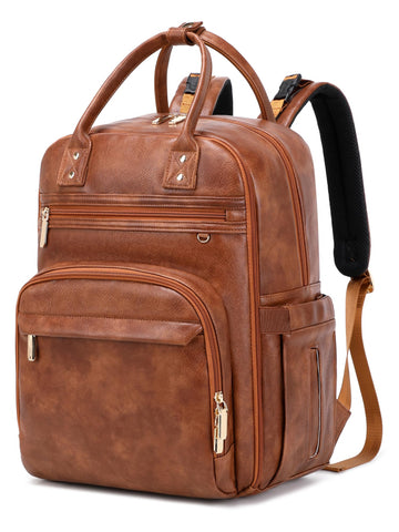 LORADI 18 Pockets Large Diaper Bag Backpack with 4 Insulated Pockets and Stroller Clips, Baby Shower Essentials (Brown, Large)