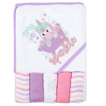 Baby Hooded Bath Towel and Washcloth Set for Infant Girls 6-12 Months (Little Sprinkle Magical Unicorn)