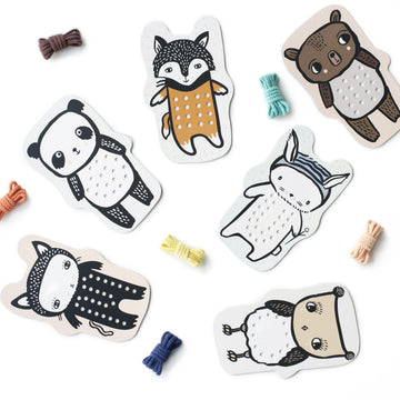 Wee Gallery Baby Animals Lacing Cards for Toddlers, Sewing Board Activity for Children, Kids Travel Activity to Improve Motor Sk