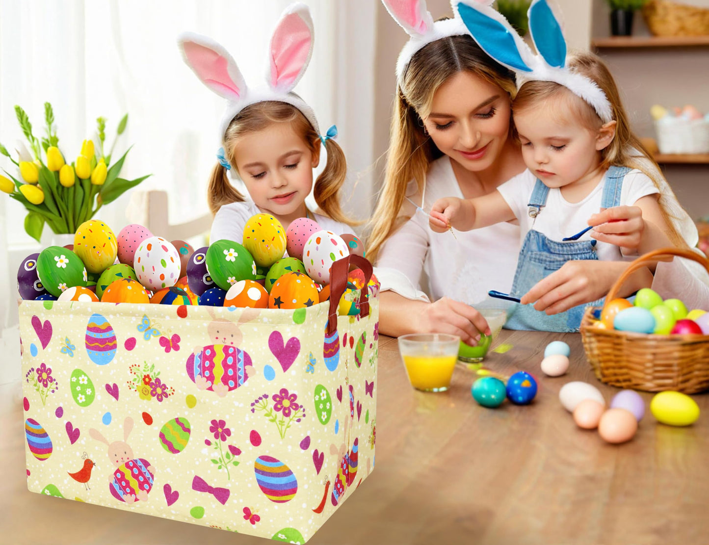 Boohit Large Easter Baskets For Kids Personalized Baby Girl Easter Basket Cute Teen Boy Spring Decor (Bunny Hugging Egg)