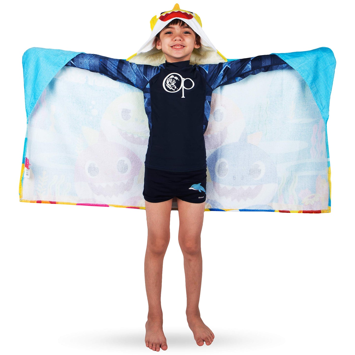 Franco Kids Bath And Beach Soft Cotton Terry Hooded Towel Wrap, 24' X 50', Baby Shark