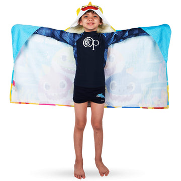 Franco Kids Bath And Beach Soft Cotton Terry Hooded Towel Wrap, 24' X 50', Baby Shark