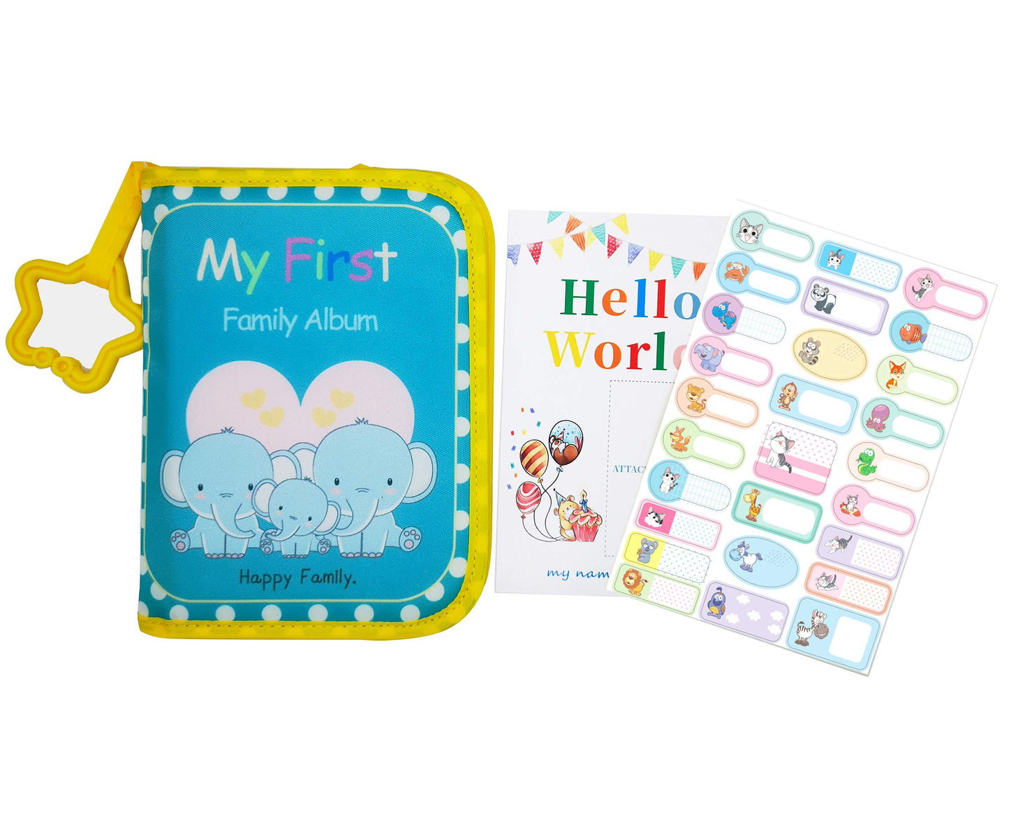 Buviagem Baby Soft Cloth Album; Babys My First Photo Book For Family Memery With Safe Mirror Holds 17 Photos Lovely Elephant Fam