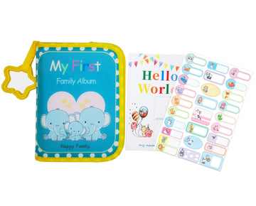 Buviagem Baby Soft Cloth Album; Babys My First Photo Book For Family Memery With Safe Mirror Holds 17 Photos Lovely Elephant Fam