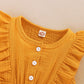 Younger Tree Toddler Baby Girl Ruffled Sleeveless Romper Casual Summer Jumpsuit Cotton Linen Clothes (Button-Yellow, 6-12 Months