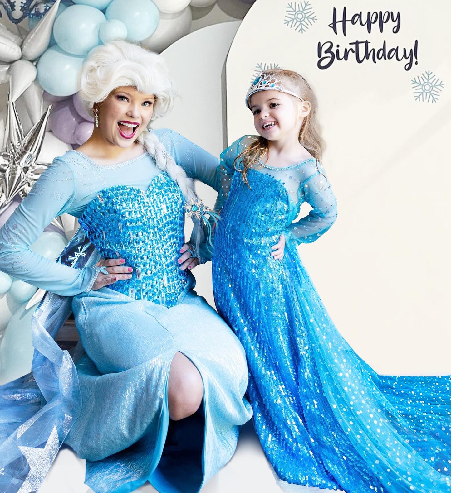 Esvaiy Girls Princess Elsa Dress Costume - Luxury Sequin Halloween Birthday Party Dress Up Kids 3T 4T 5T 6T 7T 8T (4-5 Years, Bl