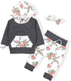 Oklady Newborn Baby Girl Clothes Long Sleeve Flowers Hoodie Tops Infant Baby Girl Pants Outfits (A-Grey, 0-6 Months)