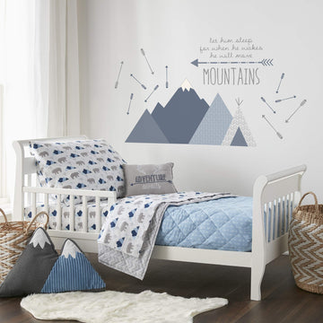 Levtex Baby Trail Mix 5Pc Woodland - Animals - Blue, Grey, White - Toddler Set - Kids Bedding - Reversible Quilt, Fitted Sheet,