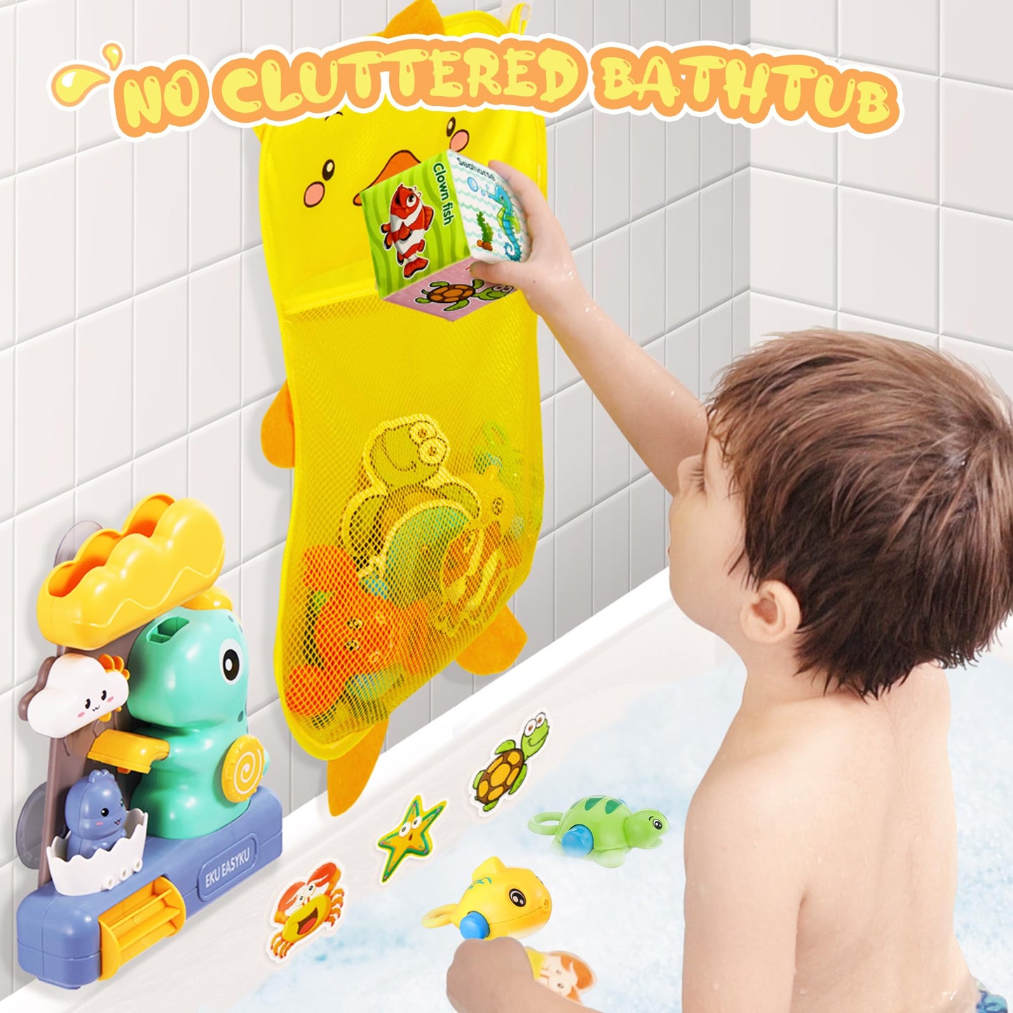 EKUEASYKU Dinosaur Bath Toys for Toddlers Shower Bath Time Fishing Games with Ocean Animals Dice Bathtub Toys Tub Gift for Baby