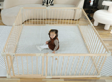 Conababy Baby Playpen Play Fence Gate Play Pen Wood Large,Playpens for Babies and Toddlers Kids Indoor,Baby Play Yards Gym Area,