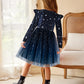 Arshiner Formal Dress For Girls Velvet Tulle Tutu Fall Long Sleeve Winter Princess Outfit Navy 3T