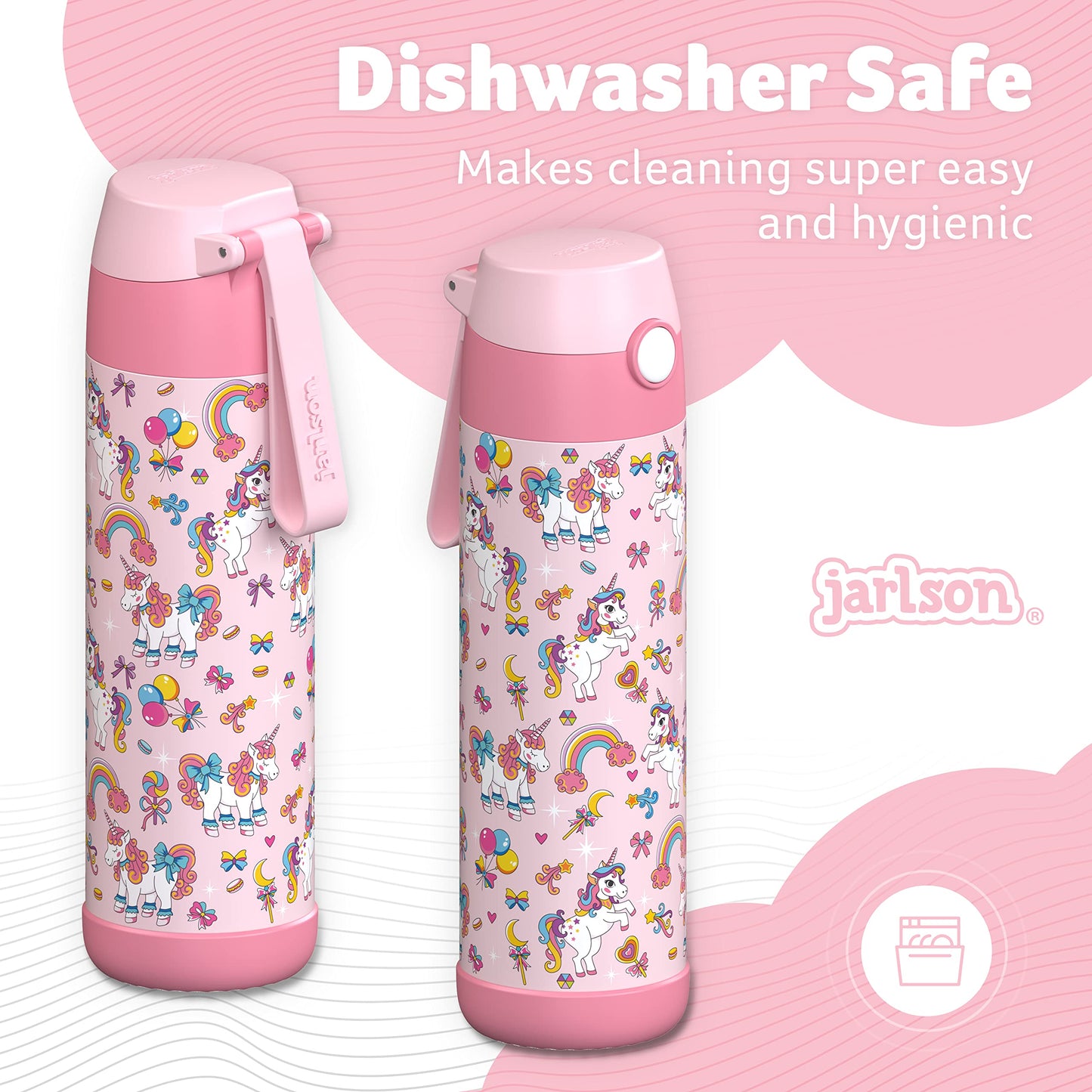 Jarlson    Kids Water Bottle - Mali - Insulated Stainless Steel Water Bottle With Chug Lid - Thermos - Girls/Boys (Unicorn  'Mos