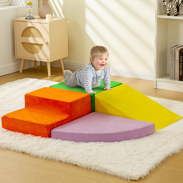 Reliancer 4Pcs Climb & Crawl Foam Block Play Set,Toddler Modular Foam Climbing Blocks,Interactive Kids Soft Building Blocks Toy