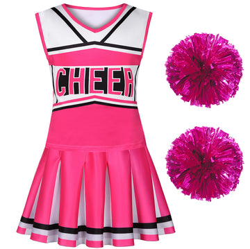 Koatobbor Girls Cheerleader Costume Cheerleading Outfit Dress For Halloween Party Birthday Gift 3-9Years (8-9 Years, Pink)