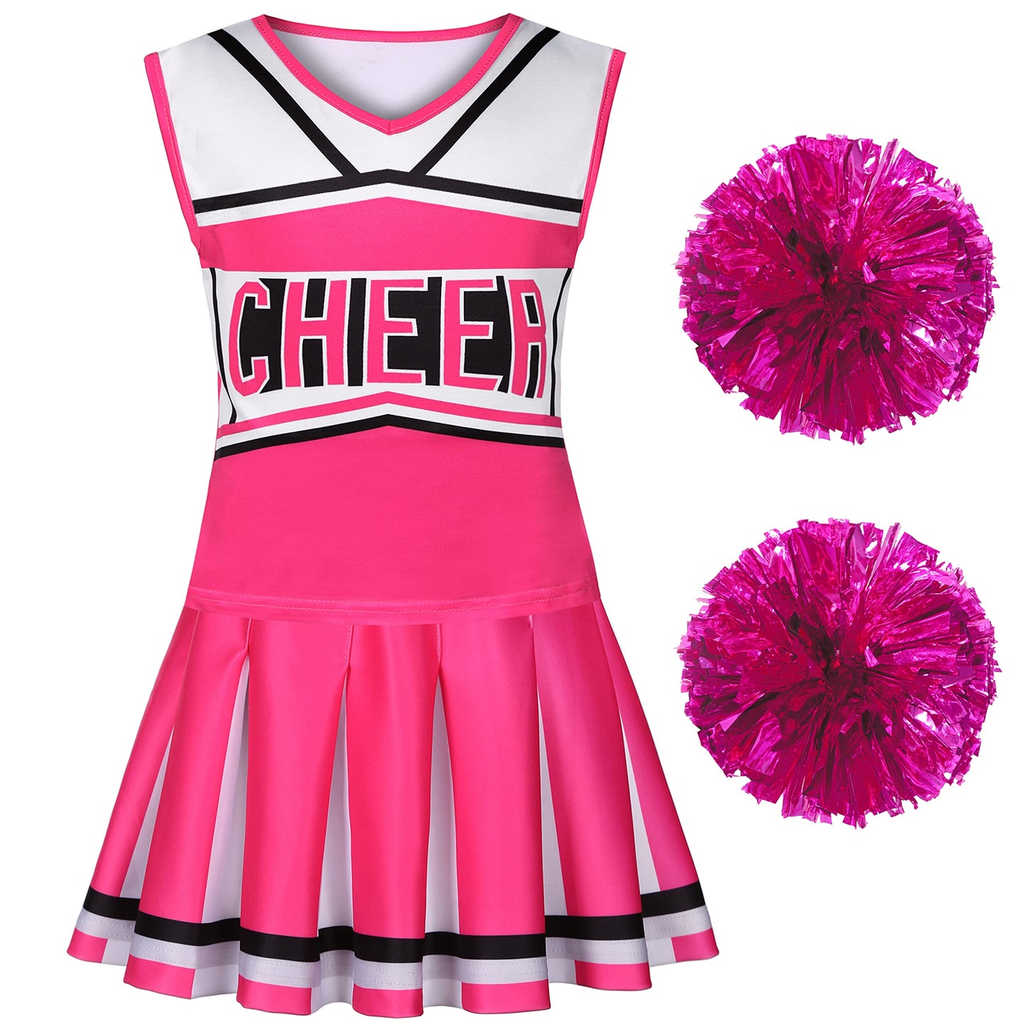Koatobbor Girls Cheerleader Costume Cheerleading Outfit Dress For Halloween Party Birthday Gift 3-9Years (4-5 Years, Pink)