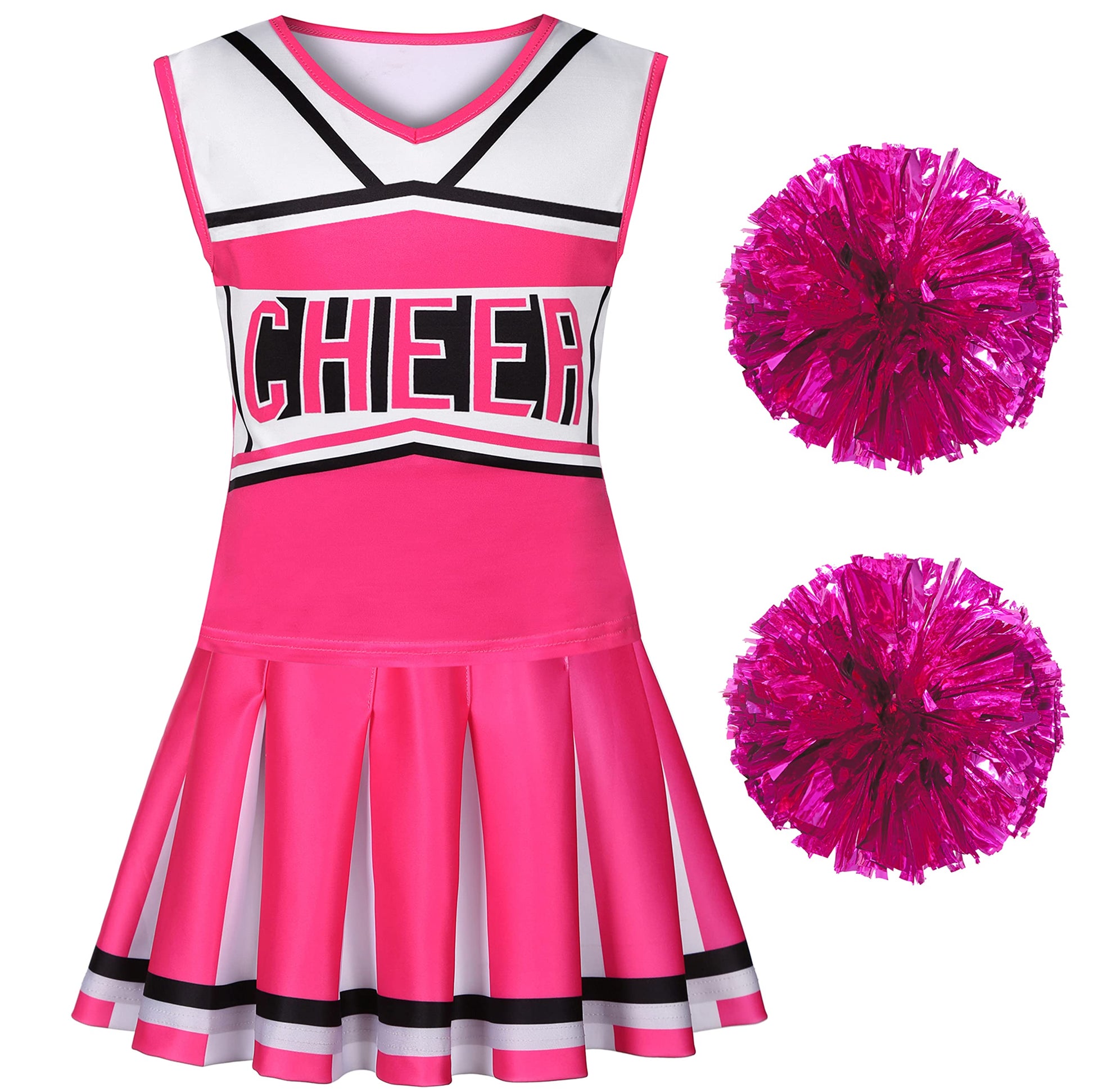 Koatobbor Girls Cheerleader Costume Cheerleading Outfit Dress For Halloween Party Birthday Gift 3-9Years (4-5 Years, Pink)