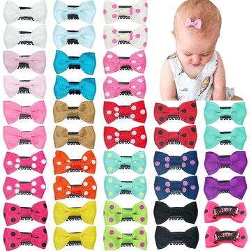 40Pcs Baby Girls Fine Hair Clips 1.75Inch Grosgrain Ribbon Hair Bows Snap Hair Clips Barrettes Handmade Hair Accessories For Gir