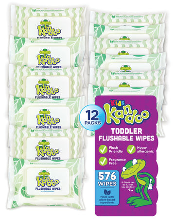 Flushable Wipes For Baby And Kids By Kandoo, Sensitve And Unscented Formula, Hypoallergenic Potty Training Wet Cleansing Cloths