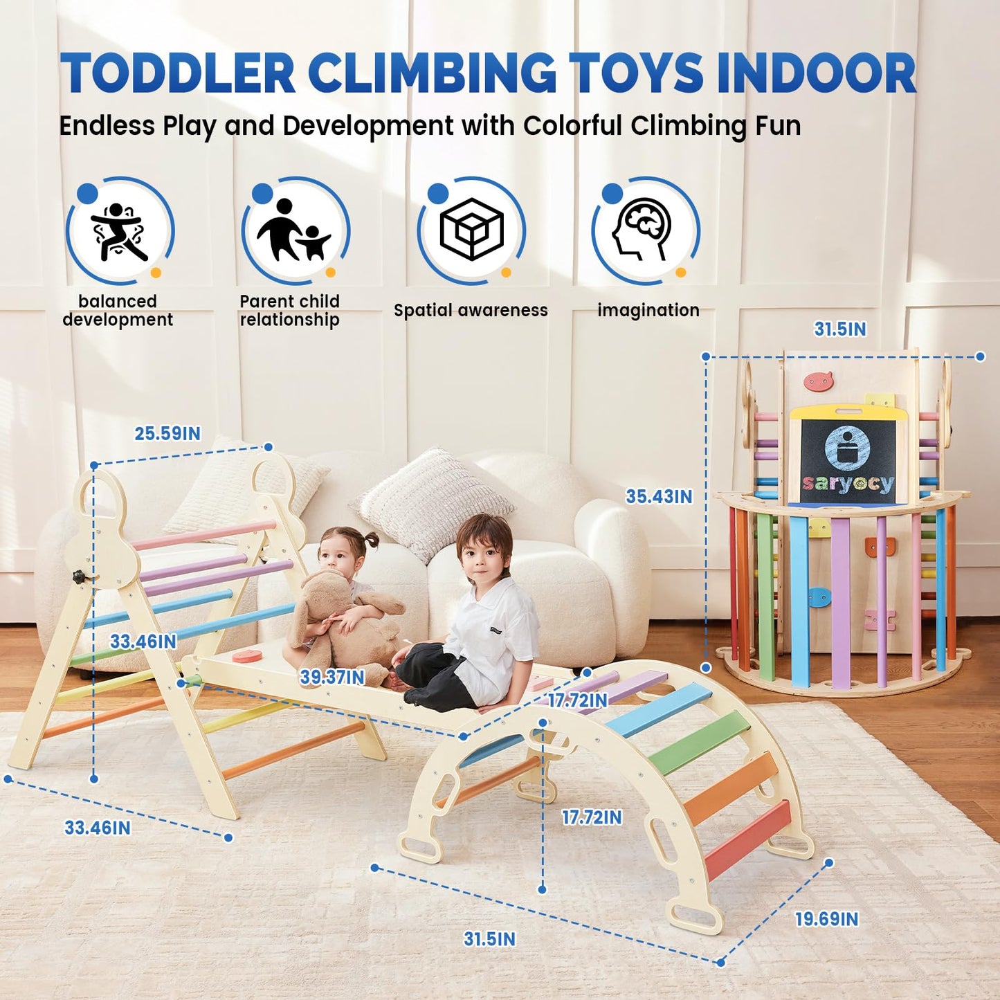 Saryocy Pikler Triangle Set For Kids, 8 In 1 Colorful Montessori Large Climbing Toys For Toddlers 1-6 Inside With Arch, Ramp And